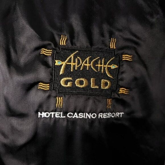 Apache Gold Hotel Casino Satin Bomber Jacket Vintage 80s Native American - Picture 3 of 5